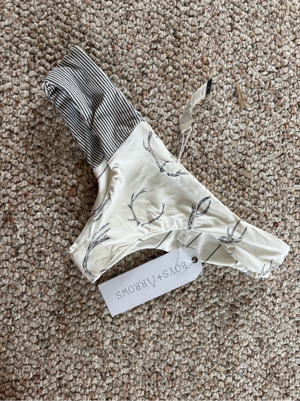 Boys + Arrows Cream Bikini Brief with Black Twig Print & Striped Waistband